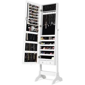 WATERJOY Jewelry Organizer with Full Body Standing Mirror Jewelry Holder Storage 4 Angle Adjustable Lockable Jewelry Cabinet Jewelry Armoire