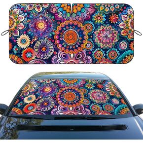 Mandala Car Windshield Sun Shade Cute Pretty Mandala Heatshield Front Window Car Sun ​Shade Windshield Blocks UV Rays Sun Visor Protector for Car Sedan Truck SUV Accessories 59" L x 31.5" W