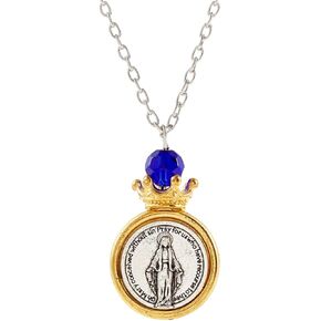 Two-Tone Crowned Miraculous Medal Pendant Necklace, 18 Inch