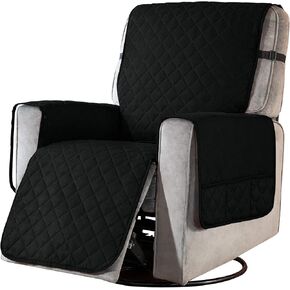 SUBRTEX Chair and a Half Cover Small Sofa Couch Oversize Chair Slipcover Reversible Quilted Furniture Protector with Elastic Straps Washable for Living Room for Kids Pets (Chair and a Half, Black)