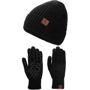 Winter Beanie Hat Touchscreen Gloves Set Beanie Cap Winter Gloves with Warm Knit Fleece Lined for Men and Women
