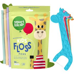 SMARTLIFECO Biodegradable Kids Flossers - Fluoride Free & Plant Based | Eco Friendly Dental Floss Picks for Children | Fun Animal Flossing Sticks for Toddlers Teeth | Compostable (100 Pack, Mint)