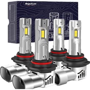9005/HB3 9006/HB4 Bulbs Combo, 50000LM Ultra Brighter 6500K Cool White with 14000RPM Cooling Fan, Plug and Play, Fog Lights, Pack of 4…