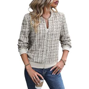 SweatyRocks Women's Plaid Print Zip Up Bomber Jacket Casual Long Sleeve Coat Outwear
