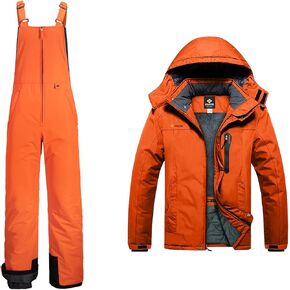 GEMYSE Men's Mountain Waterproof Ski Snow Jacket Winter Windproof Rain Jacket+Ski Bibs(Orange,Medium) in Kuwait