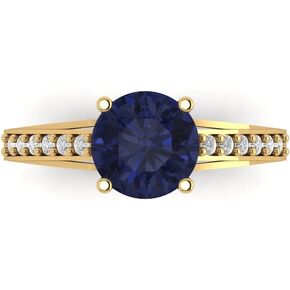 Clara Pucci 2.21ct Round Cut cathedral Solitaire Simulated Blue Sapphire Engagement Promise Anniversary Bridal Ring 14k Yellow Gold