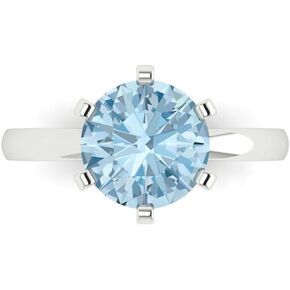 Clara Pucci 3 ct Round Cut Solitaire Aquamarine Blue Simulated Diamond Bridal Designer Anniversary Engagement Ring Real 14k White Gold