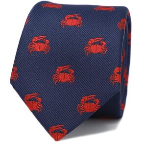 Novelty Crab Necktie Microfibre Woven Red Crab Navy tie With Box