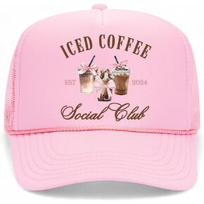 Iced Coffee Social Club Trucker Hat | Espresso Mocha Frap Girly Funny Cute Drinks | Premium Foam Snapback Hat for Men & Women