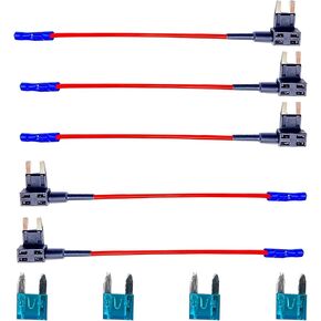 5 PCS Car Plug-in Power Adapter, Lossless Pure Copper Wire Mini Additional Circuit Fuse Tap Adapter, Portable Modification Replacement Accessories, for Cars, Trucks and SUVs (Blue & Black)