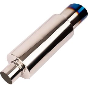 2.0 Inch Inlet 3.0 Inch Outlet Exhaust Muffler 2.0" to 3.0" Universal 15" Length Stainless Steel Polished Exhaust Tip Burnt Blue