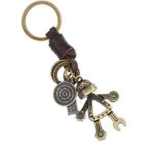 Funny live Creative Robot Alloy Keychain Retro Leather Key Chain Personalized Jewelry Key Pendant for Men and Women Keys