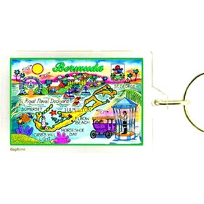 Bermuda Map Acrylic Rectangular Souvenir Keychain 2.5" X 1.5"