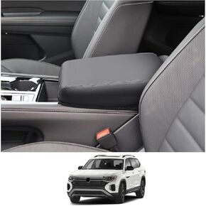 CDEFG متوافق مع 2024 VW Volkswagen Atlas غطاء وحدة التحكم المركزية لعام 2024 ملحقات أطلس غطاء مسند الذراع 2024 أطلس وحدة التحكم الوسطى وسادة مسند الذراع (جلد أسود)