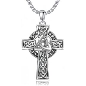 Celtic Cross Necklace for Men Women 925 Sterling Silver Irish Viking Cross Necklaces Celtic Cross Pendant Norse Jewelry Gifts Stocking Stuffer