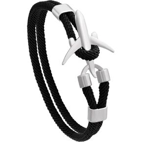 HAQUIL Aviator's Black Paracord Bracelet with Stainless Steel Airplane Clasp | Pilot-Inspired, Dual-Layered Design