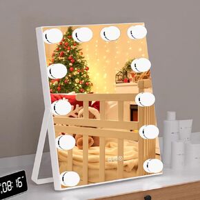 Hollywood Vanity Mirror with Lights, Tabletop LED Lighted Makeup Mirror, 3 Color Lighting Modes, Vanity Mirror for Bedroom, Bathroom, Smart Touch Control, Tabletop Vanity Mirror, White