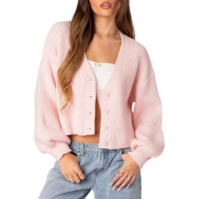 Arssm Women Cropped Cardigan Sweaters Long Sleeve V Neck Ribbed Knit Short Cardigan Button Up Sweater Tops