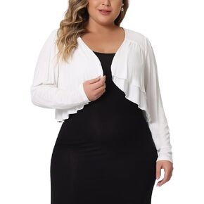 Agnes Orinda Plus Size Cardigan for Women Long Sleeve Open Front Elegant Cropped Shrugs Bolero Cardigans