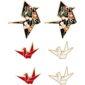 6Pcs Exquisite Enamel Alloy Brooch Set Delicate Paper Crane Design with Origami Animal Pattern Versatile Badge for Brooch Pin Clothing Accessories