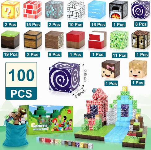 102PCS Magnetic Blocks World Set for Kids - Pixel Magnet Building Blocks Toys for Kids Age 3+, Miner Forest Education Sensory Games - Birthday Gift for Boys Girls in Saudi Arabia