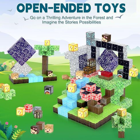 102PCS Magnetic Blocks World Set for Kids - Pixel Magnet Building Blocks Toys for Kids Age 3+, Miner Forest Education Sensory Games - Birthday Gift for Boys Girls in Saudi Arabia