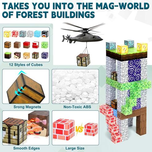 102PCS Magnetic Blocks World Set for Kids - Pixel Magnet Building Blocks Toys for Kids Age 3+, Miner Forest Education Sensory Games - Birthday Gift for Boys Girls in Saudi Arabia