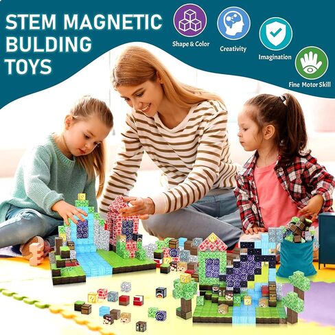 102PCS Magnetic Blocks World Set for Kids - Pixel Magnet Building Blocks Toys for Kids Age 3+, Miner Forest Education Sensory Games - Birthday Gift for Boys Girls in Saudi Arabia