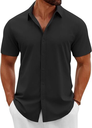 COOFANDY Men's Button Down Shirts Short Sleeve Casual Summer Beach Shirts Vacation Wedding Shirts in Saudi Arabia