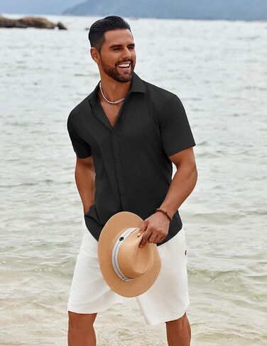 COOFANDY Men's Button Down Shirts Short Sleeve Casual Summer Beach Shirts Vacation Wedding Shirts in Saudi Arabia
