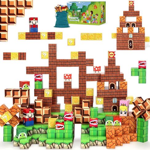 102PCS Magnetic Blocks World Set for Kids - Pixel Magnet Building Blocks Toys for Kids Age 3+, Miner Forest Education Sensory Games - Birthday Gift for Boys Girls in Saudi Arabia