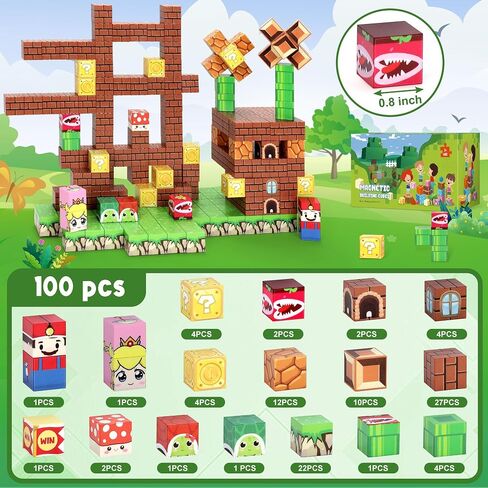 102PCS Magnetic Blocks World Set for Kids - Pixel Magnet Building Blocks Toys for Kids Age 3+, Miner Forest Education Sensory Games - Birthday Gift for Boys Girls in Saudi Arabia