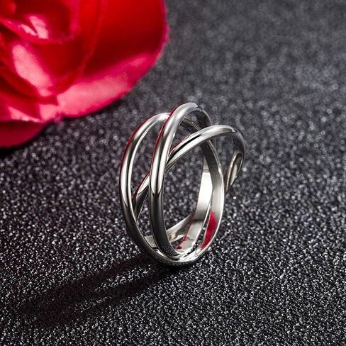 Interlocking Triple Row Rings 925 Sterling Silver Rings Width 4mm,Size 5-11 in Saudi Arabia
