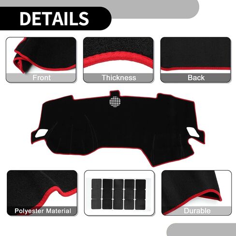 Dash Cover - Car Center Console Sun Shade Protect Carpet - for Nissan Maxima 2016-2023 - Polyester Black Red with Sticker - 1 Set in Saudi Arabia