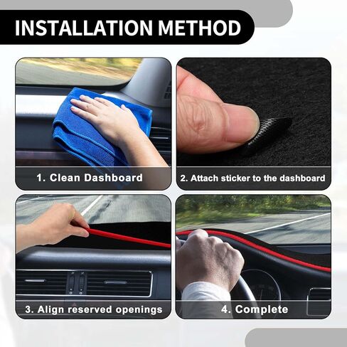 Dash Cover - Car Center Console Sun Shade Protect Carpet - for Nissan Maxima 2016-2023 - Polyester Black Red with Sticker - 1 Set in Saudi Arabia