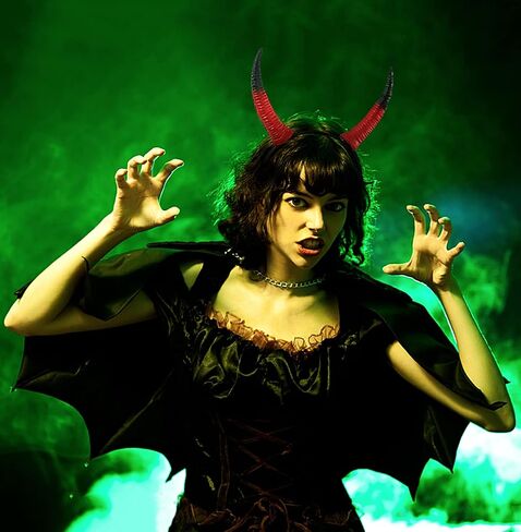 L'VOW Black Witch Demon Horns Headband Devil Headpiece Halloween Evil Headdress Costume in Kuwait