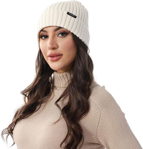 Knitted Beanie - Warm, Thick, 100% Wool Knit Winter Hats for Women - Women's Beanies for Winter and Fall in Saudi Arabia