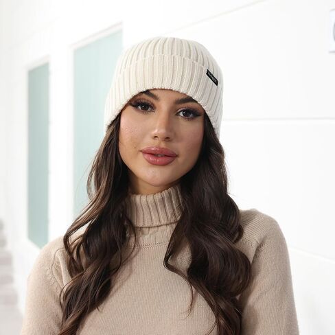 Knitted Beanie - Warm, Thick, 100% Wool Knit Winter Hats for Women - Women's Beanies for Winter and Fall in Saudi Arabia