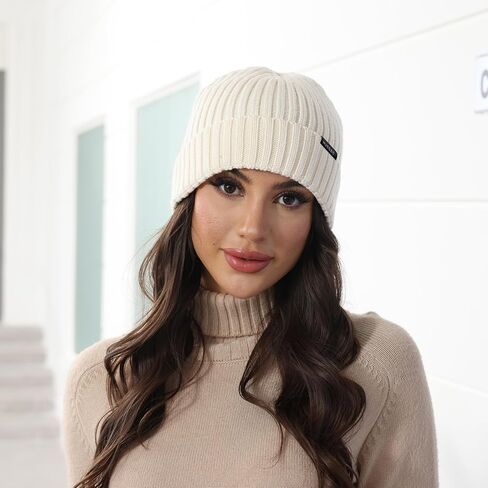 Knitted Beanie - Warm, Thick, 100% Wool Knit Winter Hats for Women - Women's Beanies for Winter and Fall in Saudi Arabia
