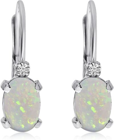 14k Gold Oval Gemstone and Diamond Leverback Earrings in Saudi Arabia
