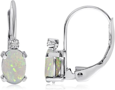 14k Gold Oval Gemstone and Diamond Leverback Earrings in Saudi Arabia