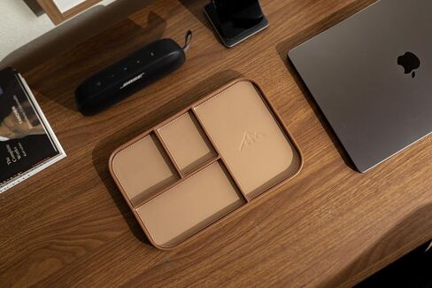MUUJEE Leather Catchall Multitray (Design 1) - 11.65 x 7.75 x 0.8, Everyday Watch and Wallet Caddy Organizer with 4 Compartments, Accessory Glasses Phone Valet Dump Tray for Bedside Nightstand, Tan in Saudi Arabia
