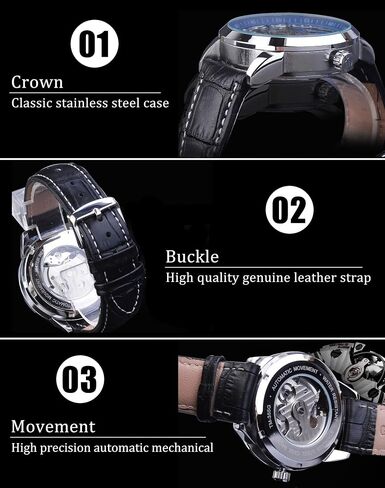FORSINING Men's Skeleton Moon Phase Watch Mechanical Self-Wind Tourbillon Dual Time Zone Watches Automatic Luxury Leather Strap Large Dial Wristwatch in Kuwait