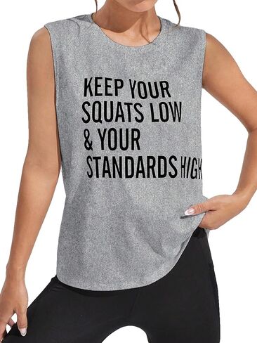 OYOANGLE Women's Letter Print Sleeveless Sports Tank Top Yoga Athletic Tops Gym Workout Shirts in Saudi Arabia