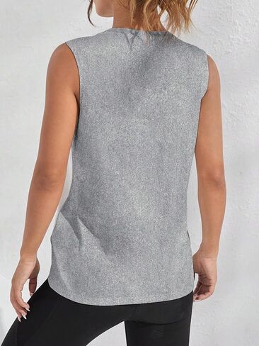 OYOANGLE Women's Letter Print Sleeveless Sports Tank Top Yoga Athletic Tops Gym Workout Shirts in Saudi Arabia