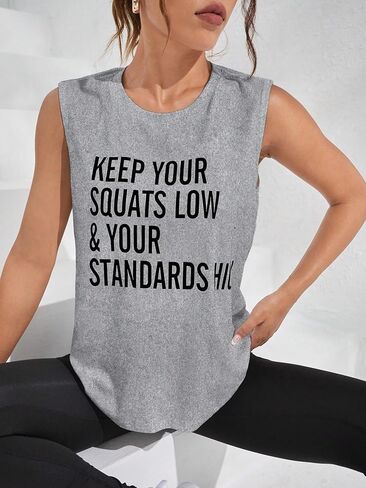 OYOANGLE Women's Letter Print Sleeveless Sports Tank Top Yoga Athletic Tops Gym Workout Shirts in Saudi Arabia