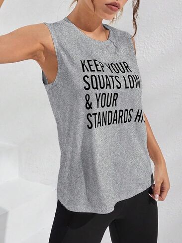 OYOANGLE Women's Letter Print Sleeveless Sports Tank Top Yoga Athletic Tops Gym Workout Shirts in Saudi Arabia