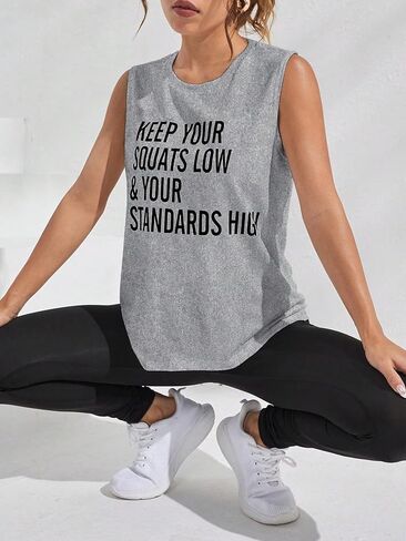 OYOANGLE Women's Letter Print Sleeveless Sports Tank Top Yoga Athletic Tops Gym Workout Shirts in Saudi Arabia