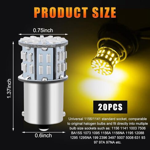 20 PCS 1156 Car LED Bulb, 1141 1003 1156 7506 BA15S High Brightness LED Bulbs Replacement, 12 Volt Bulb for RV Camper Trailer Boat Trunk Interior Lights, Car Accessories (White) in Kuwait