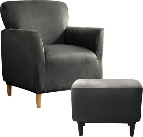 UNBBRRL Chair and Ottoman Slipcover Set, Stretch Velvet Chair and Ottoman Cover, Banquet Armchair Covers for Living Room (Sapphire,Chair+ Rec Ottm) in Kuwait